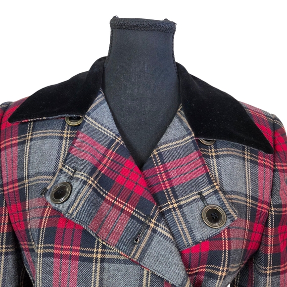 Rena Rowan Red and Gray Plaid Wool Blend Blazer With Velvet Collar 8P - Picture 2 of 7